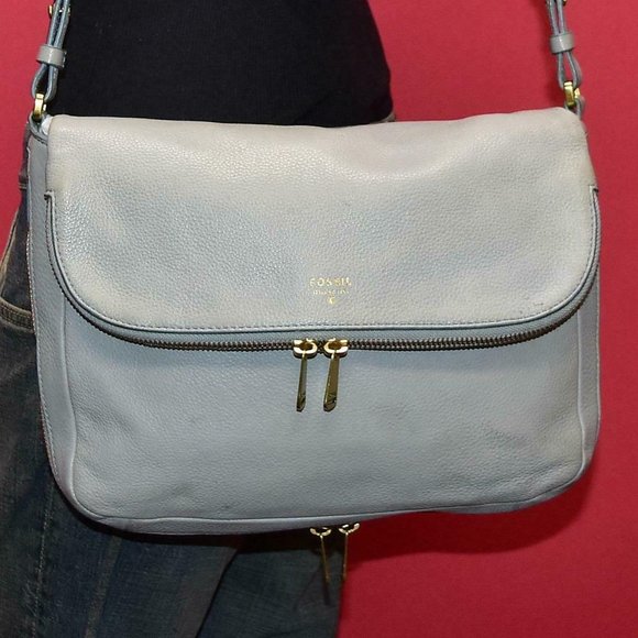 Fossil Handbags - FOSSIL PRESTON Pale Ice Blue Leather crossbody bag